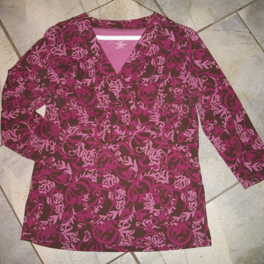 Duo Maternity Pink Print V Neck 3/4 Sleeve Blouse
